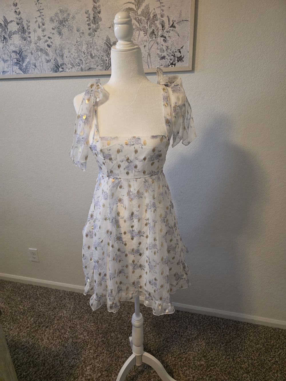 SHEIN White Floral Tie-Shoulder Chiffon Sundress